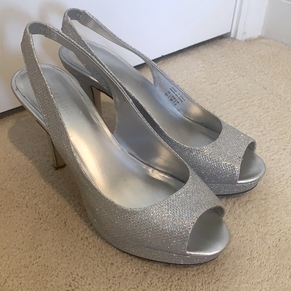Call it Spring Sparkle Silver 3-in Platform Heels